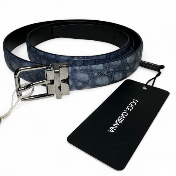 DOLCE & GABBANA Men's Genuine Crocodile Belt Size 110 cm/44 in Blue NWT - Picture 1 of 15